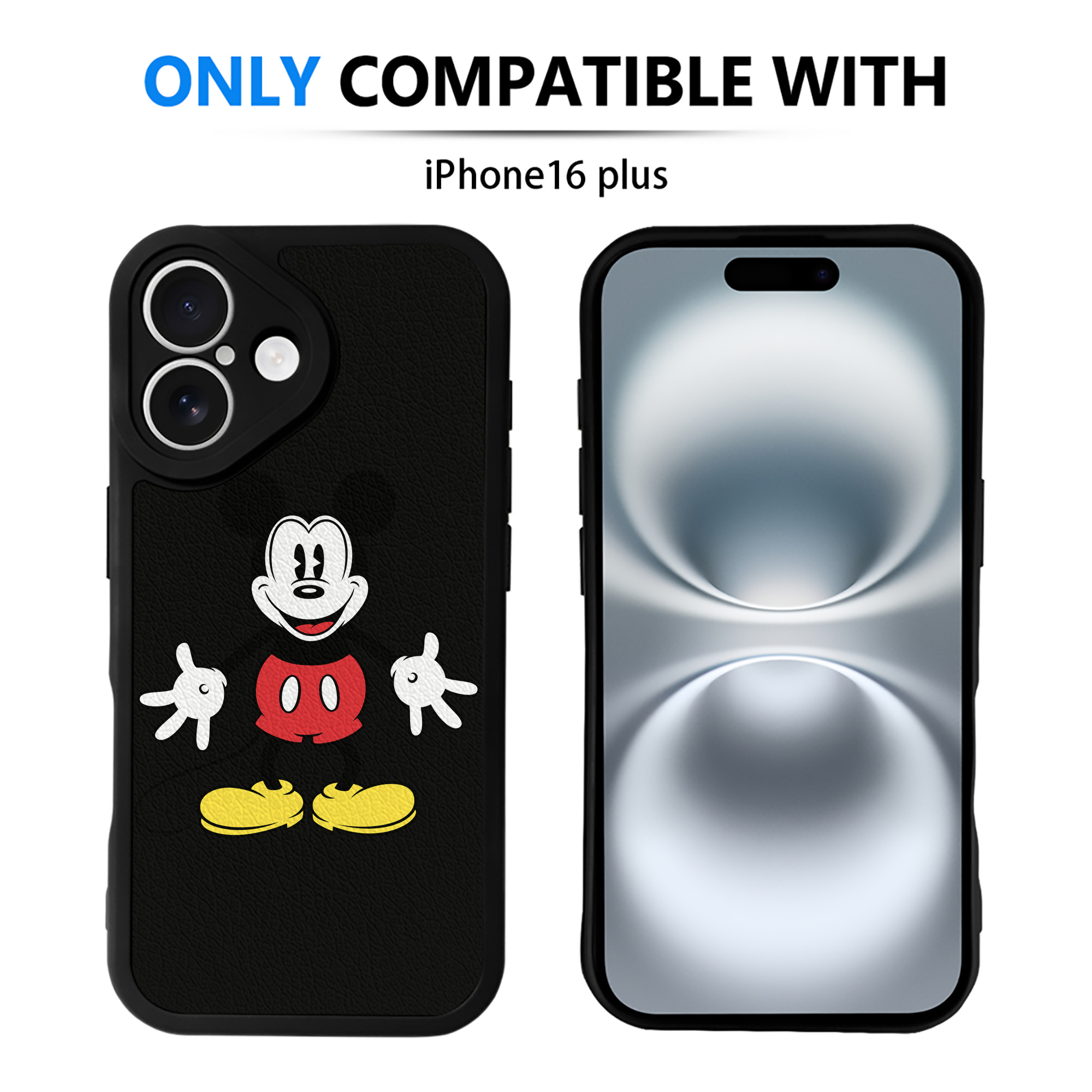 （画像用） ミッキーマウス Mickey Mouse 【iPhone 16シリーズ対応】シリコンスマホケース（レザー調） 材質：シリコン